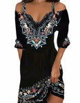 Boho V Neck Off The Shoulder Dress