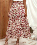 Burgundy Boho Ditsy Floral Print Maxi Skirt