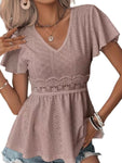 Rose Eyelet Embroidered V Neck Babydoll Top