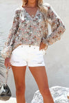 Sage Flutter Sleeve Floral Print Blouse