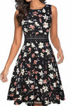 Black Floral Pleated Dress
