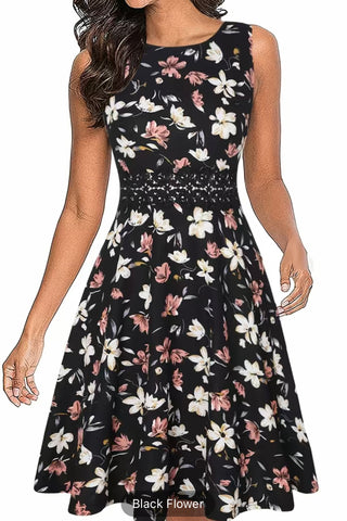 Black Floral Pleated Dress