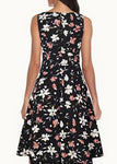 Black Floral Pleated Dress