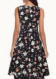 Black Floral Pleated Dress