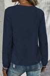 Navy Blouse with Rainbow V-Neck and Cuffs