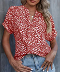 Red Floral V-Neck Blouse