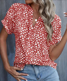 Red Floral V-Neck Blouse