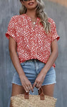 Red Floral V-Neck Blouse