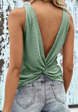 Green Eyelet Embroidered Back Twist Tank Top