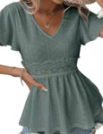 Green Eyelet Embroidered VNeck Babydoll Top