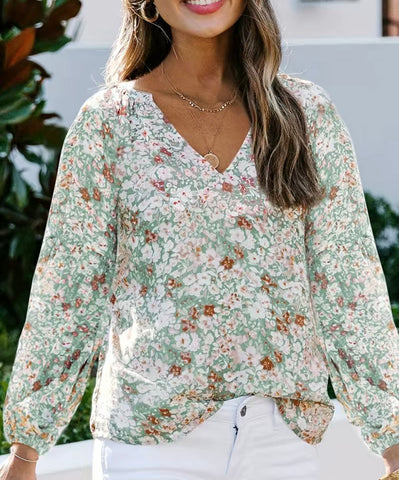 Aqua Flutter Sleeve Floral Print Blouse