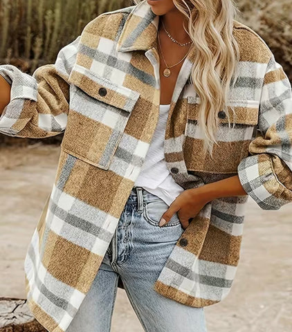 Camel Plaid Cozy Short Shacket