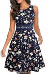 Navy Floral Pleated Dress