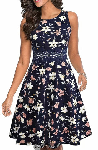 navy pleated floral dress Modest Navy Blue Floral Pleated Dress 23502L