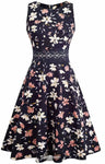 Navy Floral Pleated Dress
