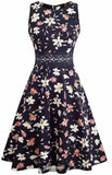 Navy Floral Pleated Dress