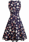 Navy Floral Pleated Dress
