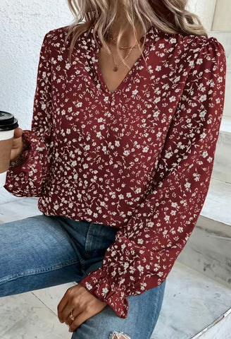 Brick Red Floral Blouse