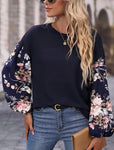 Navy Floral Lantern Sleeves Top