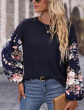 Navy Floral Lantern Sleeves Top