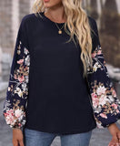 Navy Floral Lantern Sleeves Top