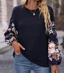 Navy Floral Lantern Sleeves Top