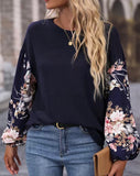 Navy Floral Lantern Sleeves Top