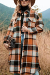 Orange Plaid Cozy Long Shacket with Pockets