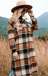 Orange Plaid Cozy Long Shacket with Pockets