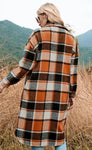 Orange Plaid Cozy Long Shacket with Pockets
