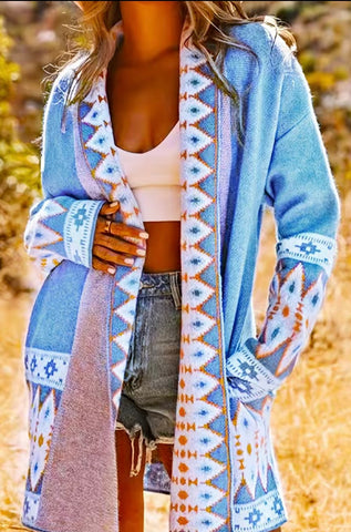 Geo Print Mid Length Cardigan
