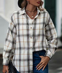 Plaid Print Button Front Lapel Shirt