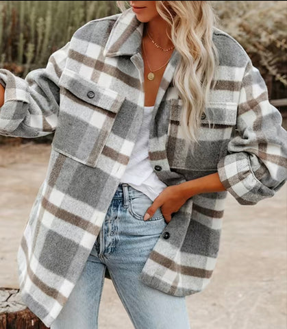 Grey Plaid Cozy Short Shacket