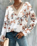 Floral Print Lace Trim Blouse