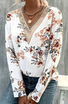 Floral Print Lace Trim Blouse