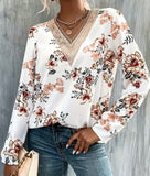 Floral Print Lace Trim Blouse