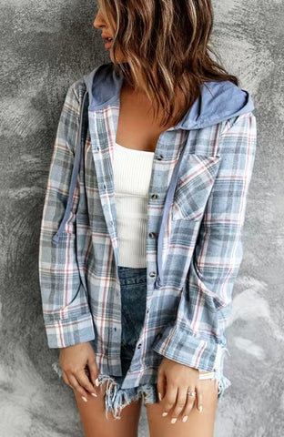 Lightweight Sky Blue Hooded Flannel