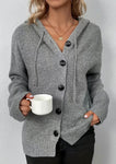 Grey Button Up Hooded Cardigan