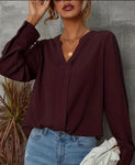 Burgundy V-Neck Blouse