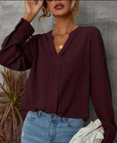 Burgundy V-Neck Blouse