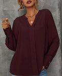 Burgundy V-Neck Blouse