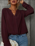 Burgundy V-Neck Blouse