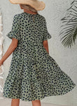 Army Green Print Ruffle Trim Dress