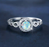 925 Sterling Silver Micro Pave Ring with White Opal