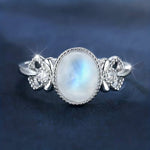 925 Sterling Silver Oval Moonstone Halo Ring