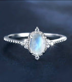 925 Sterling Silver Oval Moonstone Halo Ring