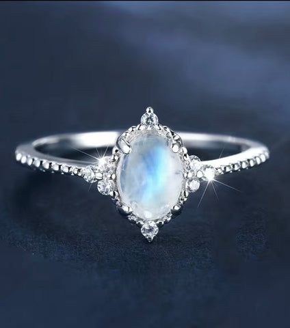 925 Sterling Silver Oval Moonstone Halo Ring