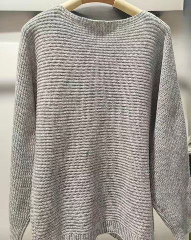 Grey Boat Neck Knit Sweater