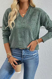 Light Green Eyelet V Neck Pullover Sweater