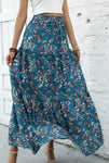 Deep Teal Floral Print Maxi Skirt
